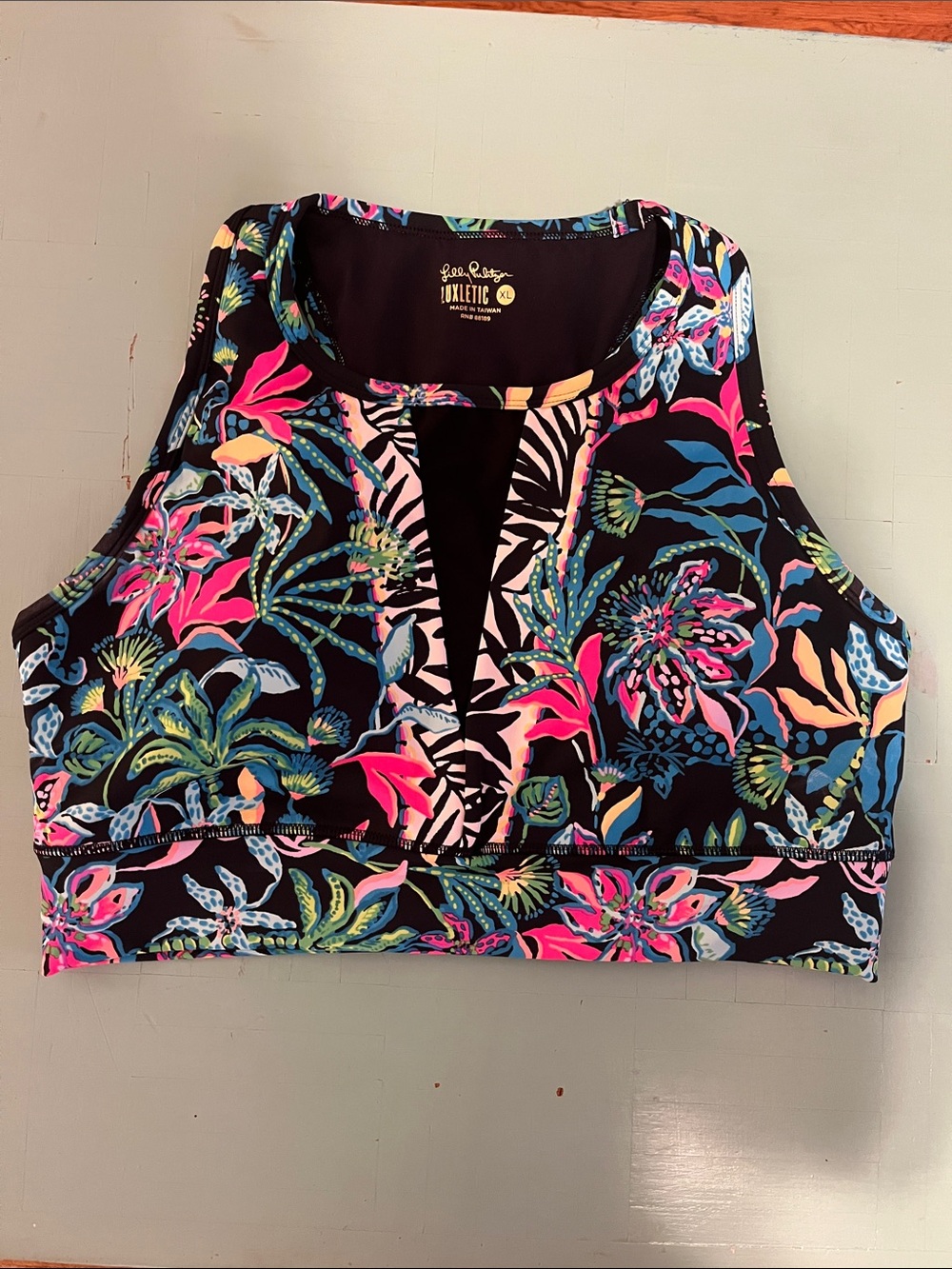 Lilly Pulitzer Black Multi Floral sports bra